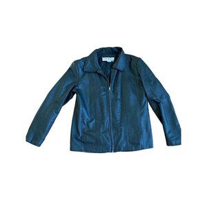 Omint Black Genuine Leather Jacket With Zip Closure & Polyester Lining - Size L